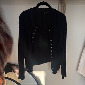 Express Waffle Snap Button-Up Cardigan